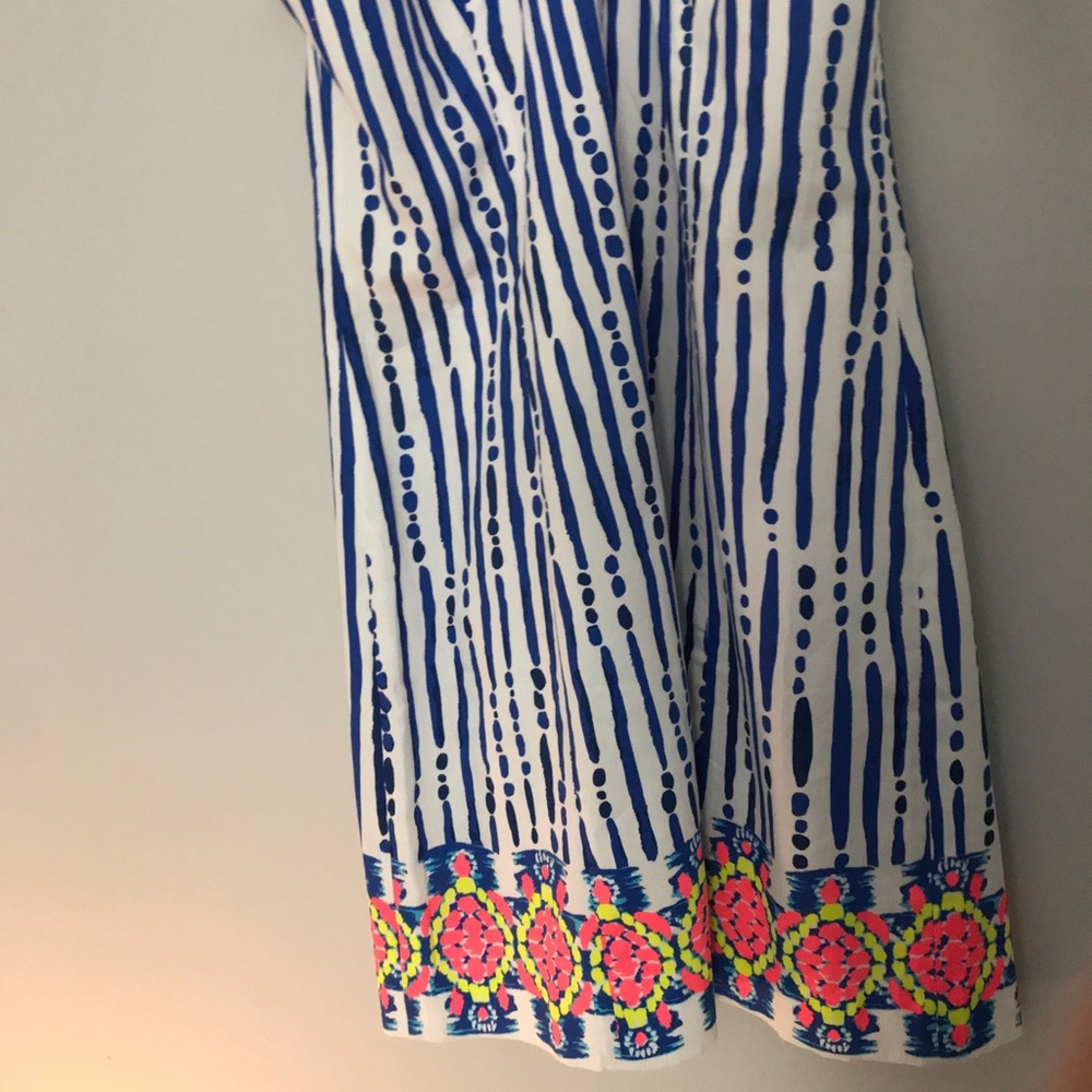 Blue and white stripe dress with fun zipper embellishment on the back zipper.